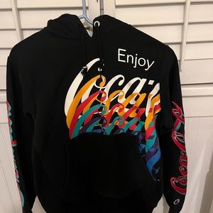 Champion Black Multicolor Enjoy Coca-Cola Logo Hoodie Hooded Sweatshirt